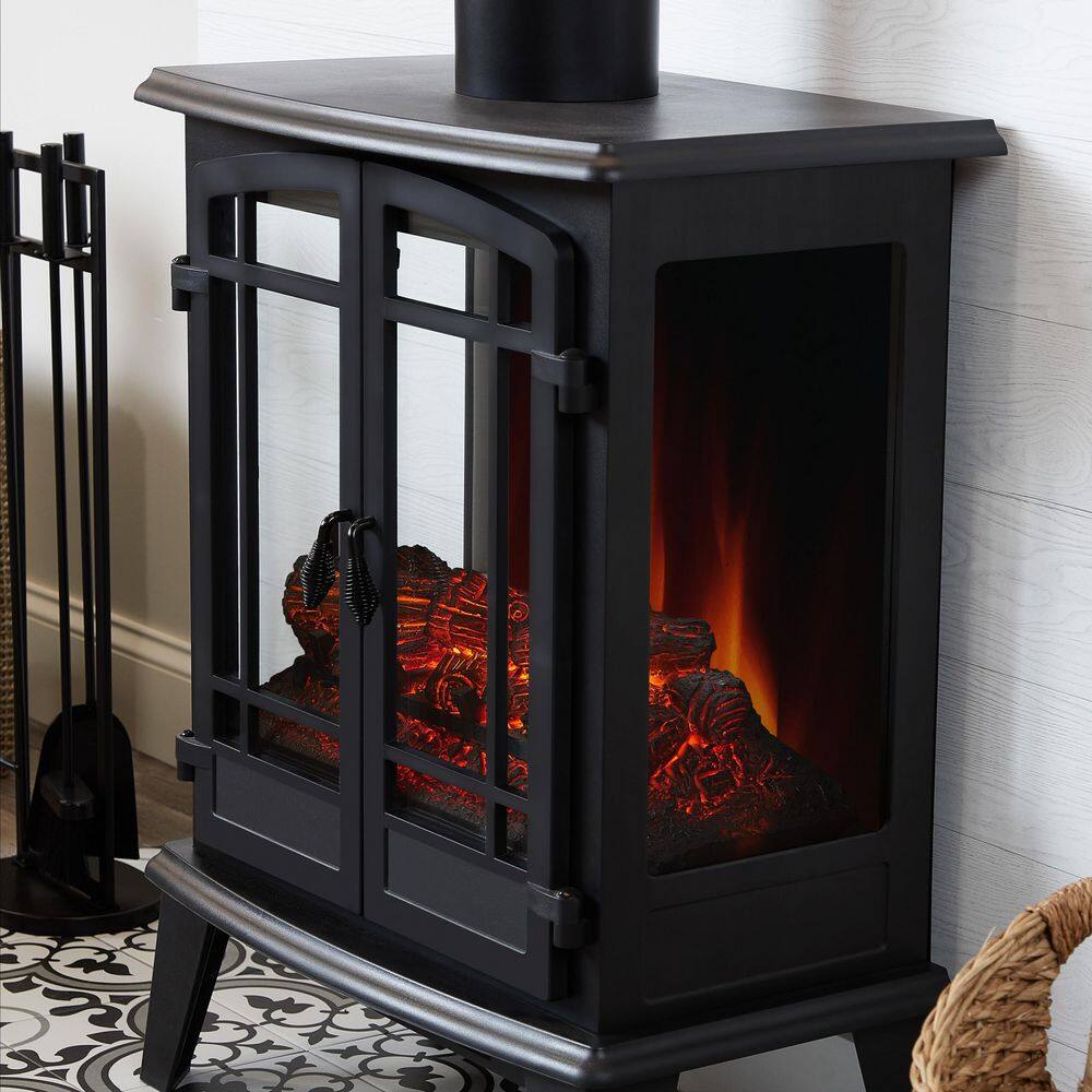 Real Flame Foster 25 in. Freestanding Iron Electric Fireplace in Black 5020E-BK