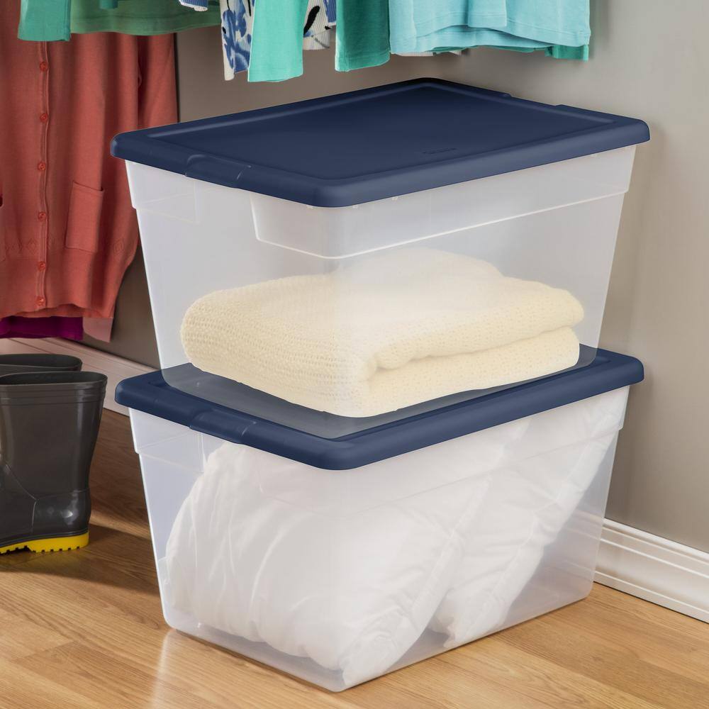 Sterilite Stackable 56 qt. Storage Tote with Marine Blue Lid in Clear (8-Pack) 8 x 16597408