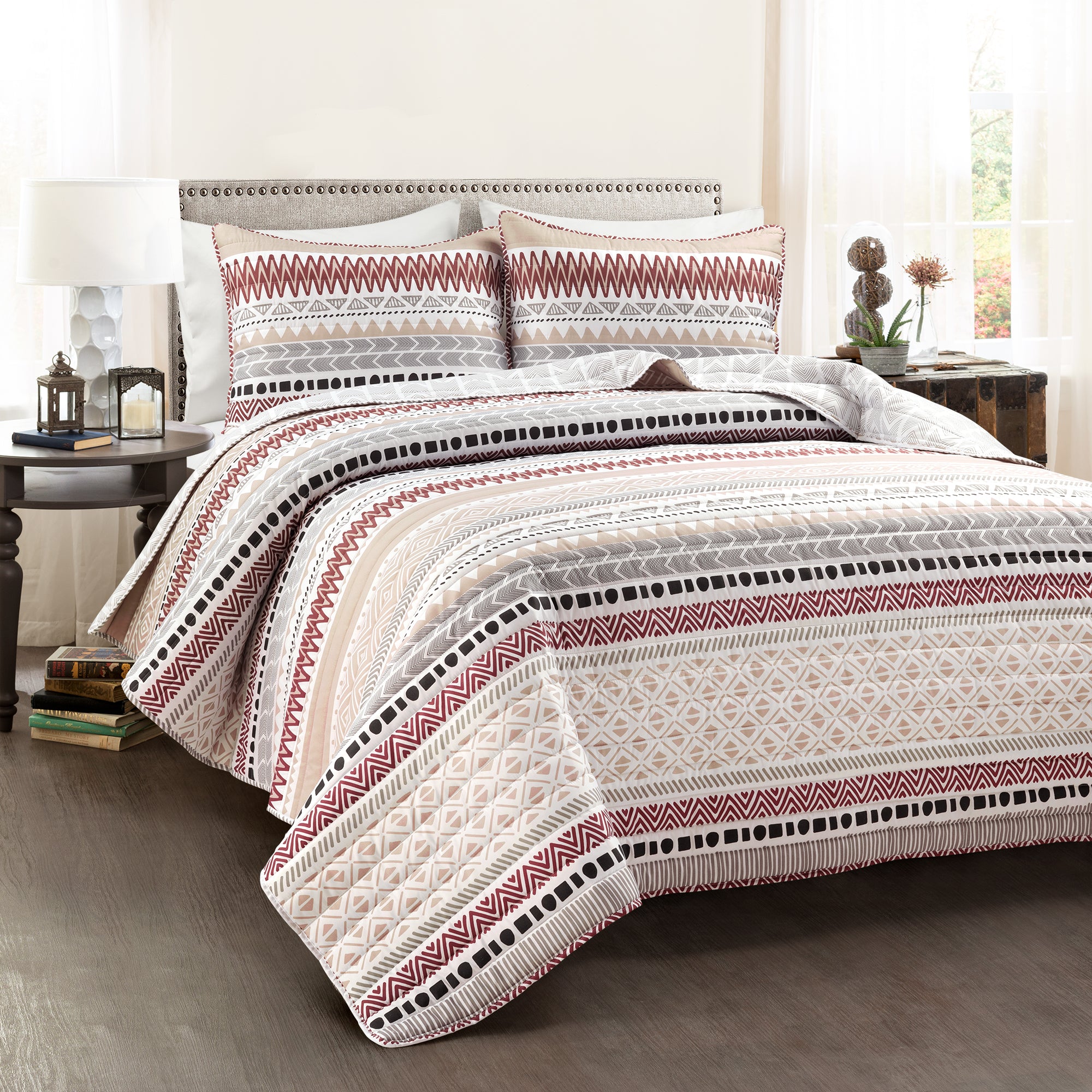 Bedding Bundle: Southwest Stripe Quilt + Solid Kantha Pick Stitch Quilt/Coverlet