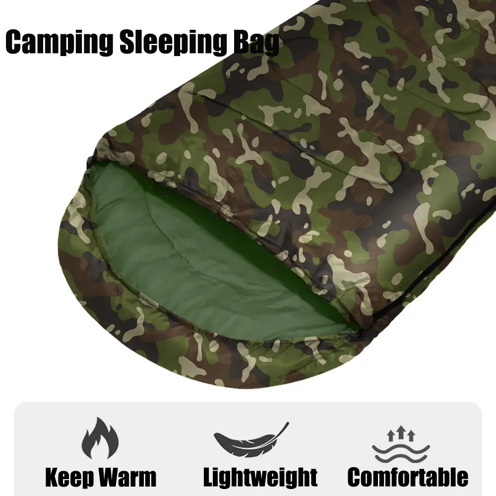 Hot Popular 170T Polyester Camouflage Pattern Outdoor Warm Camping Envelope Sleeping Bags with Carry Bag