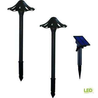 Hampton Bay Solar Oil Rubbed Bronze Outdoor Integrated LED Mushroom Landscape Path Light with Remote Solar Panel (2-Pack) 29152