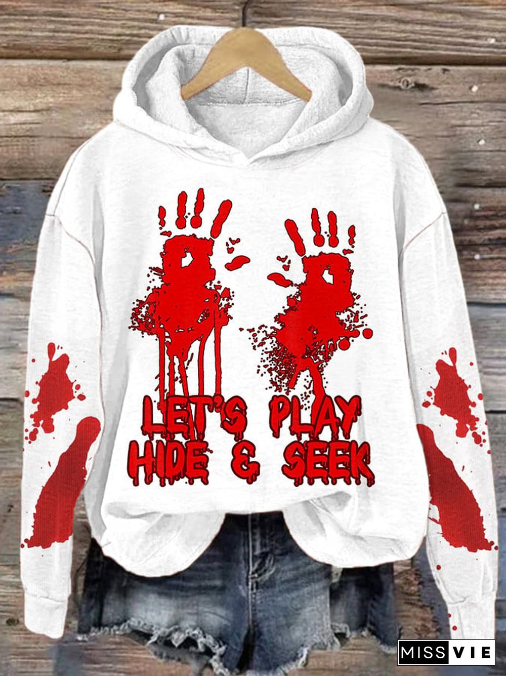 Women's Halloween Let's Play Hide And Seek Printed Hoodie