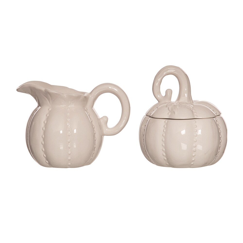 Transpac Dolomite 4.75 in. White Harvest Hobnail Pumpkin Cream and Sugar Set of 2