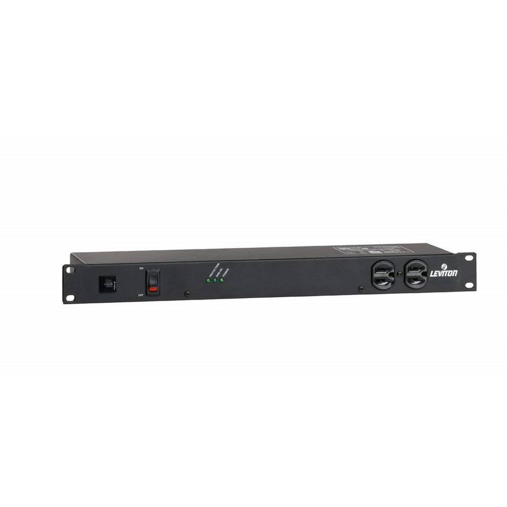 Leviton 12 Outlet (NEMA 5-15R) Horizontal Rack Mount Surge Protective Power Distribution Unit with NEMA 5-15P Plug Black 5500-190