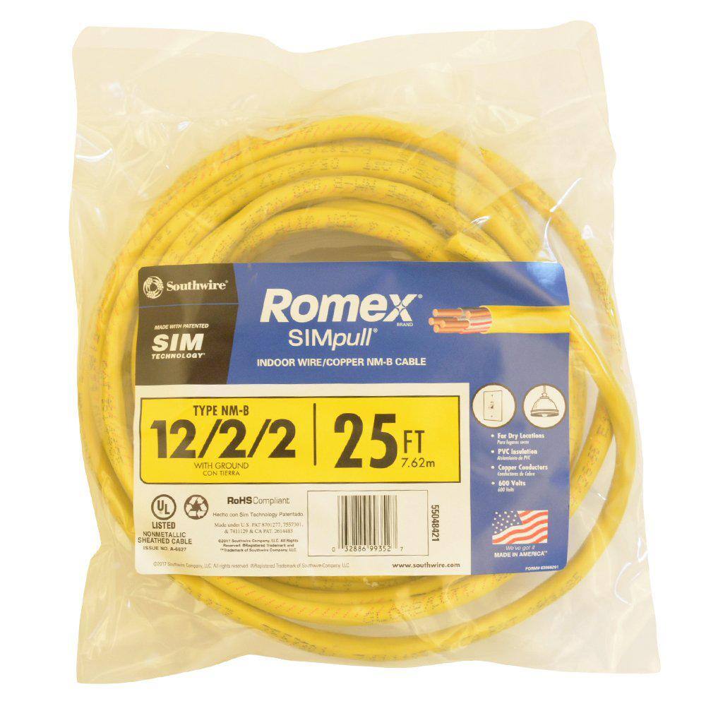 Southwire 25 ft. 12-2-2 Solid Romex SIMpull CU NM-B with G Wire 55048421