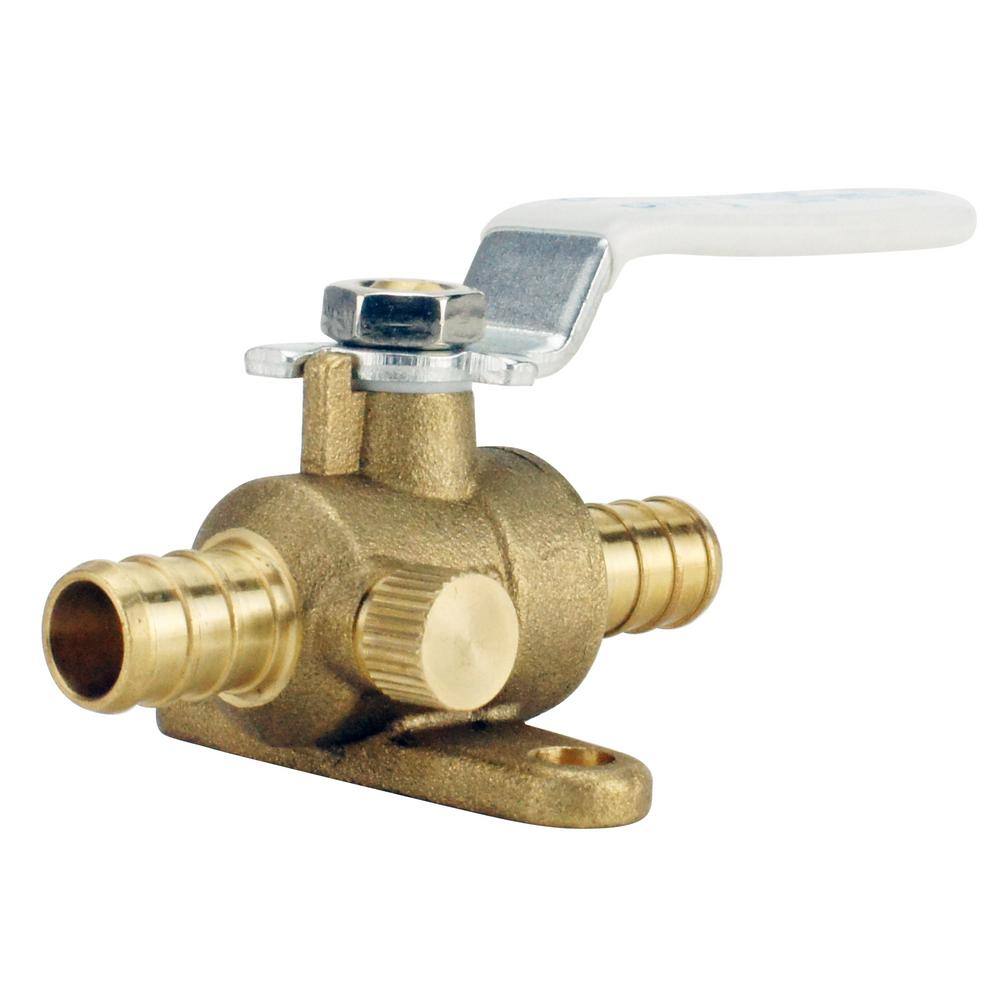 Apollo 12 in. Brass PEX-B Barb Ball Valve with Drain and Mounting Pad APXV12WD