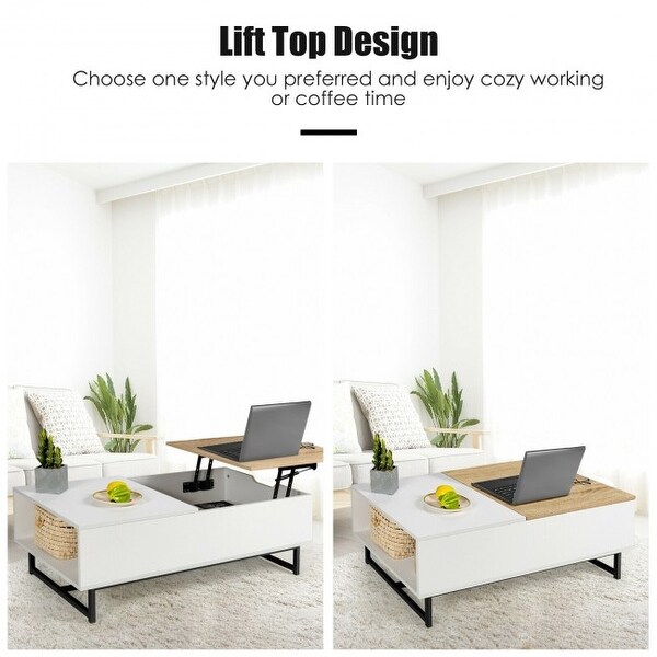 43 Inch Lift Top Coffee Table with Storage Compartment and Metal Frame - 43