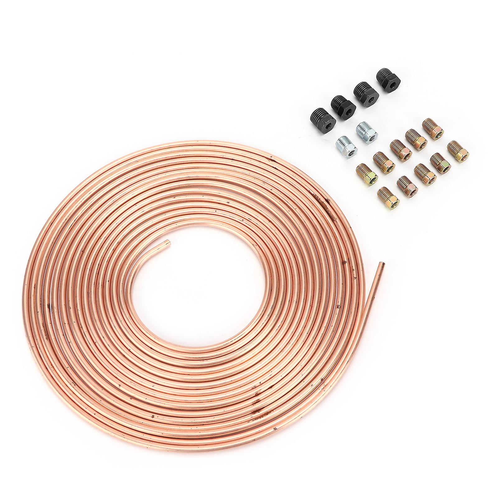 25ft Brake Line Tubing Copper Nickel-plated 3/16in Od With Fittings For Hydraulic Braking Fuel System Gold