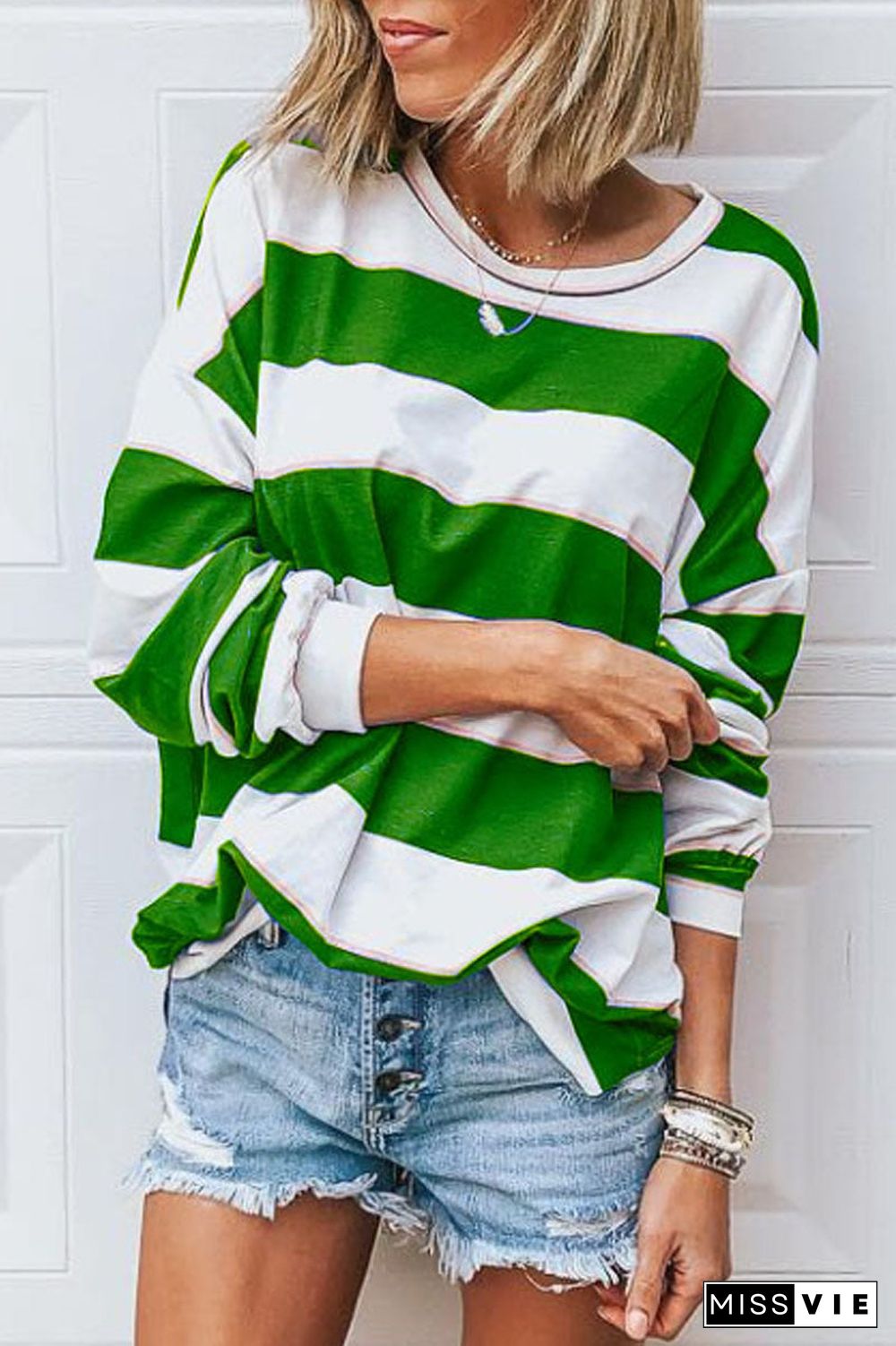 Striped Patchwork Long Sleeve Casual T-Shirt