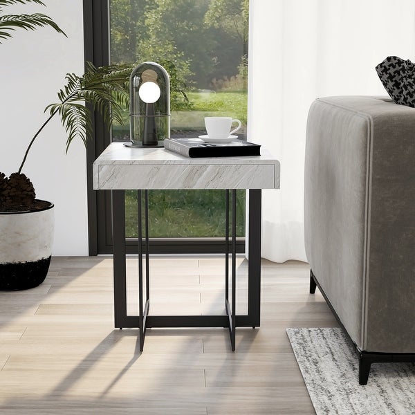 Granala Grey Faux Marble End Table with Drawer by Furniture of America