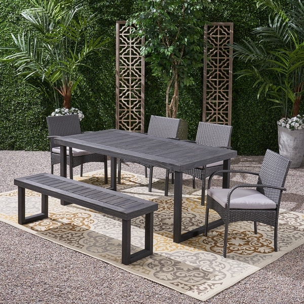 Stillwater Outdoor Aluminum Dining Set with Wicker Chairs and Bench