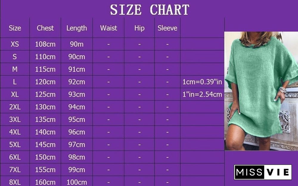 7 Colors Xs-8Xl Women's Summer Fashion Short Sleeve Solid Color Beach Wear Slit Long Linen Blouses Ladies Casual Plus Size Loose Short Dress O-Neck T-Shirts Dress