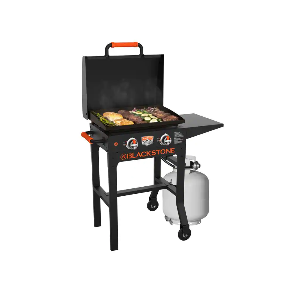 Blackstone 1967 On The Go 2-Burner Propane Gas Grill 22 in. Flat Top Griddle in Black with Hood