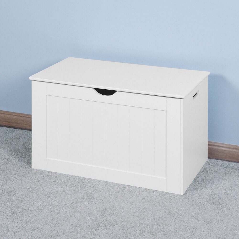 White Lift Top Entryway Storage Cabinet with 2 Safety Hinge  Wooden Toy Box