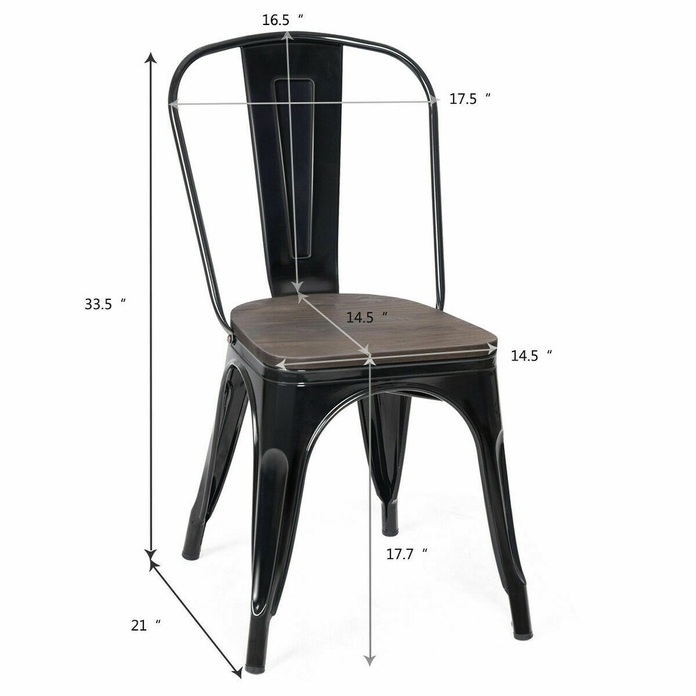 Costway Set of 4 Dining Side Chair Stackable Bistro Metal Wood Stool