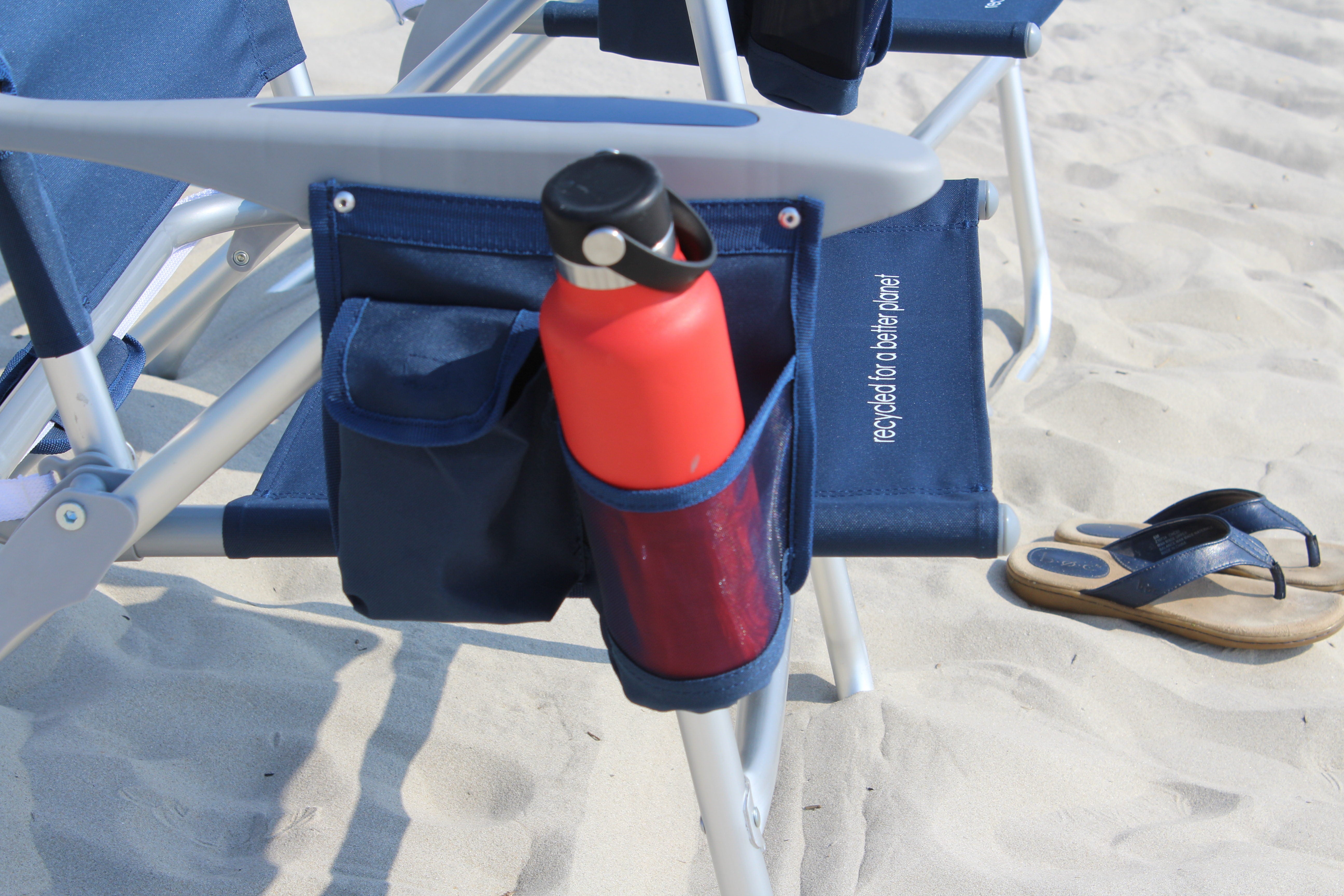 Set of 2. Blue， Ocean Zero， Tall Height Beach Chair， Cupholder