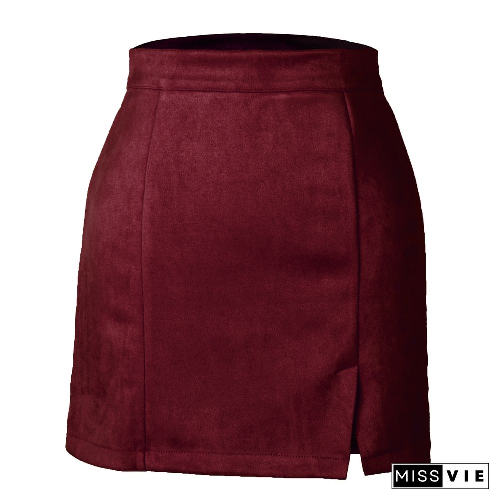 Suede Bag Hip Skirt High Waist Zipper Autumn And Winter Solid Color Skirt