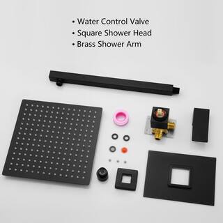 LORDEAR 1-Spray Patterns 10 in. Wall Mount Fixed Shower Head Rough in Valve Trim Kit Shower Faucet Set in Black H-SLF16007-B