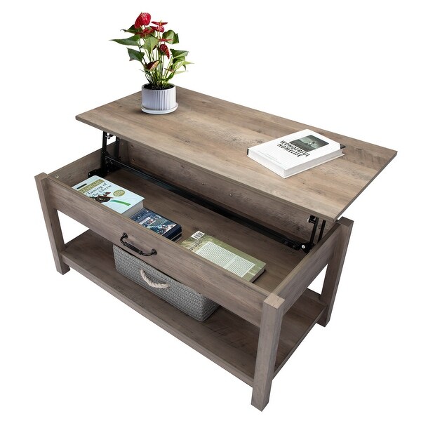 Rectangle Coffee Table with Storage Space， Computer Table with Liftable and Lowerable Table Top