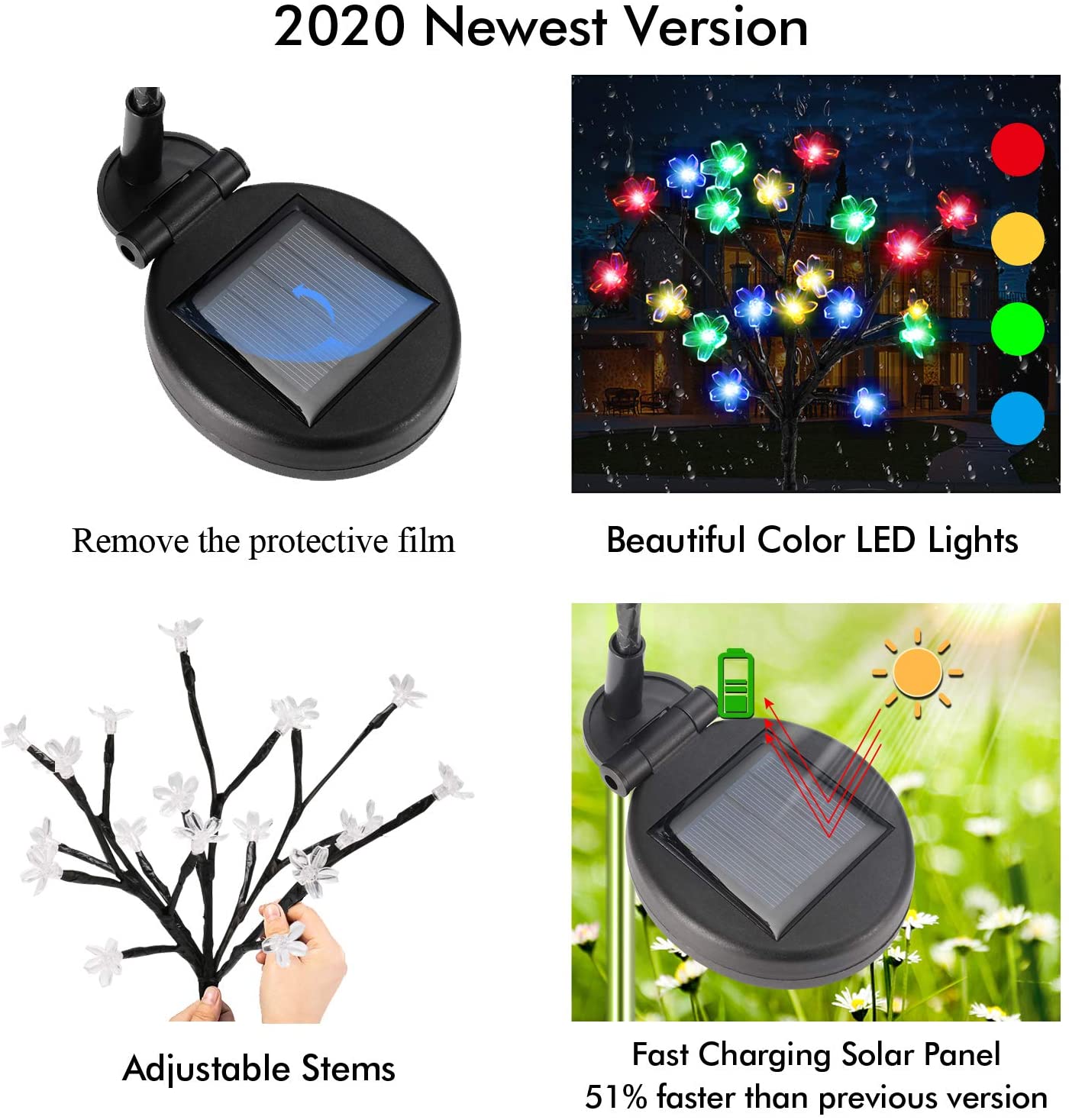 Garden Solar Lights Outdoor Decorative - LED Solar Powered Fairy Landscape Tree Lights， Beautiful Solar Flower Lights for Pathway Patio Yard Deck Walkway Christmas Party Decor 4 Pack