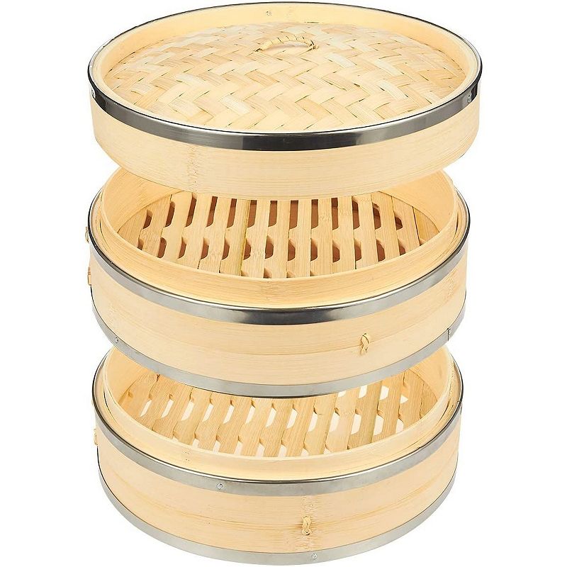 10 Inch Wood Steamer with Steel Rings for Cooking (10 x 6.7 x 10 In)