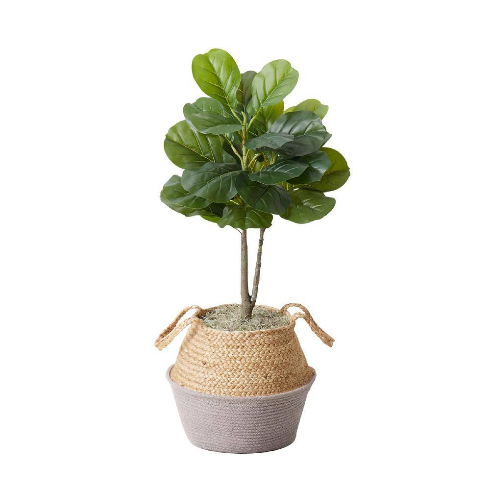 Nearly Natural 3 ft. Artificial Fiddle Leaf Fig Tree with Handmade Cotton and Jute Woven Planter DIY Kit (Set of 2) P1908-S2-GA