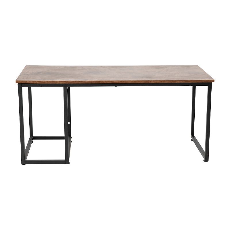 Merrick Lane Corsica Coffee Table 2 Piece Walnut Wood Grain Surface Black Metal Frame Nesting Coffee Table With Storage