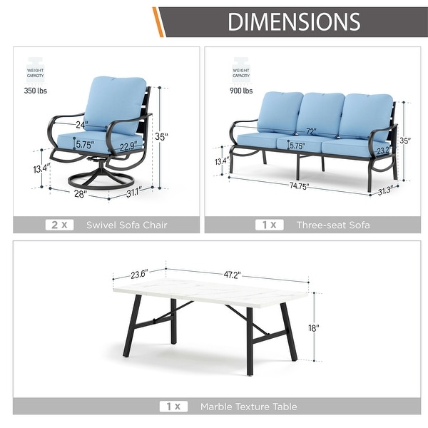 MAISON ARTS 5/7Seat Patio Conversation Set，Sofa Set with 2 x Single Sofa Chairs，1 x 3seater Sofa and Coffee Table/Ottomans