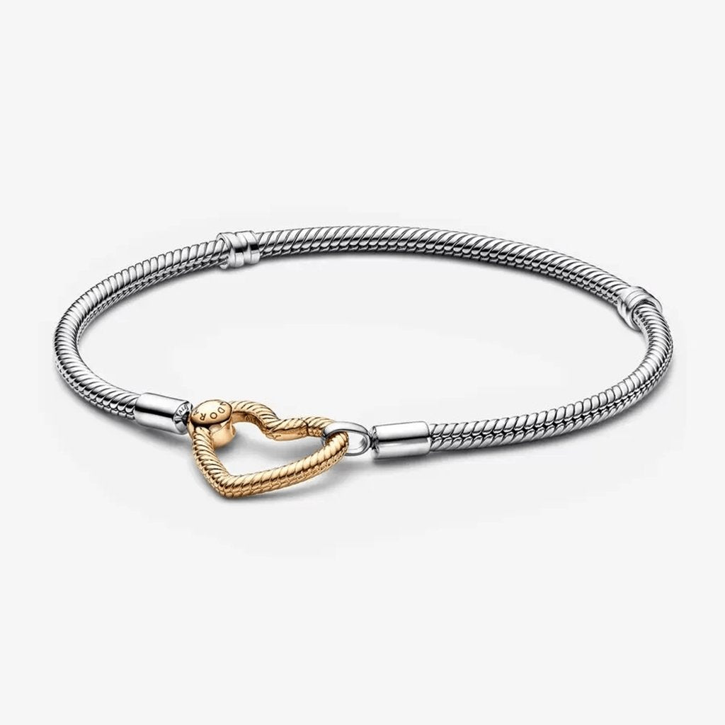 PANDORA  Pandora Moments Heart Closure Snake Chain Bracelet - Two Tone