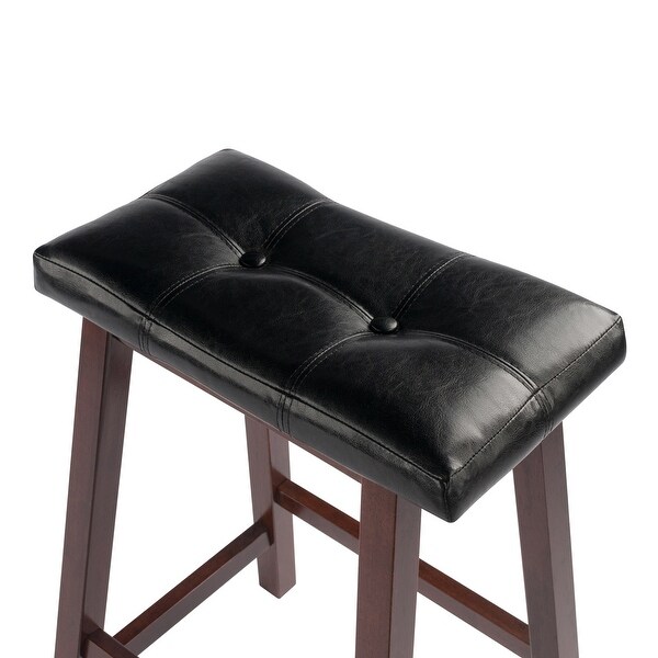 Mona Cushion Saddle Seat Counter Stool， Black and Walnut - Walnut / Black - 17.48