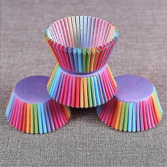 100pcs Cupcake Cases， Cake Paper Cup Rainbow Baking Cups For Oven Wedding Party Birthday