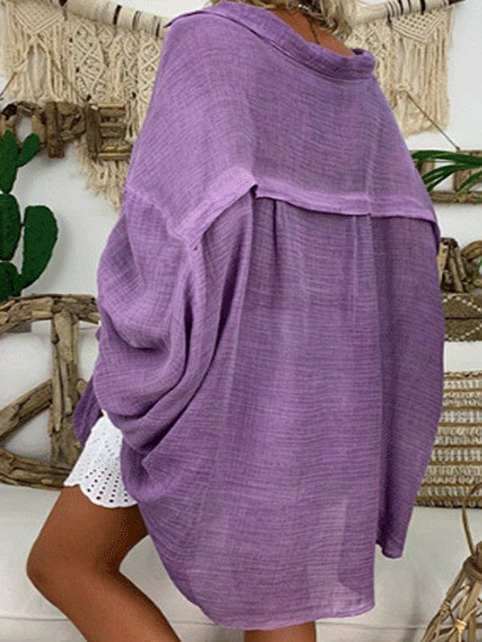 Ladies Spring/Summer Solid Color Casual Long Sleeve Shirt