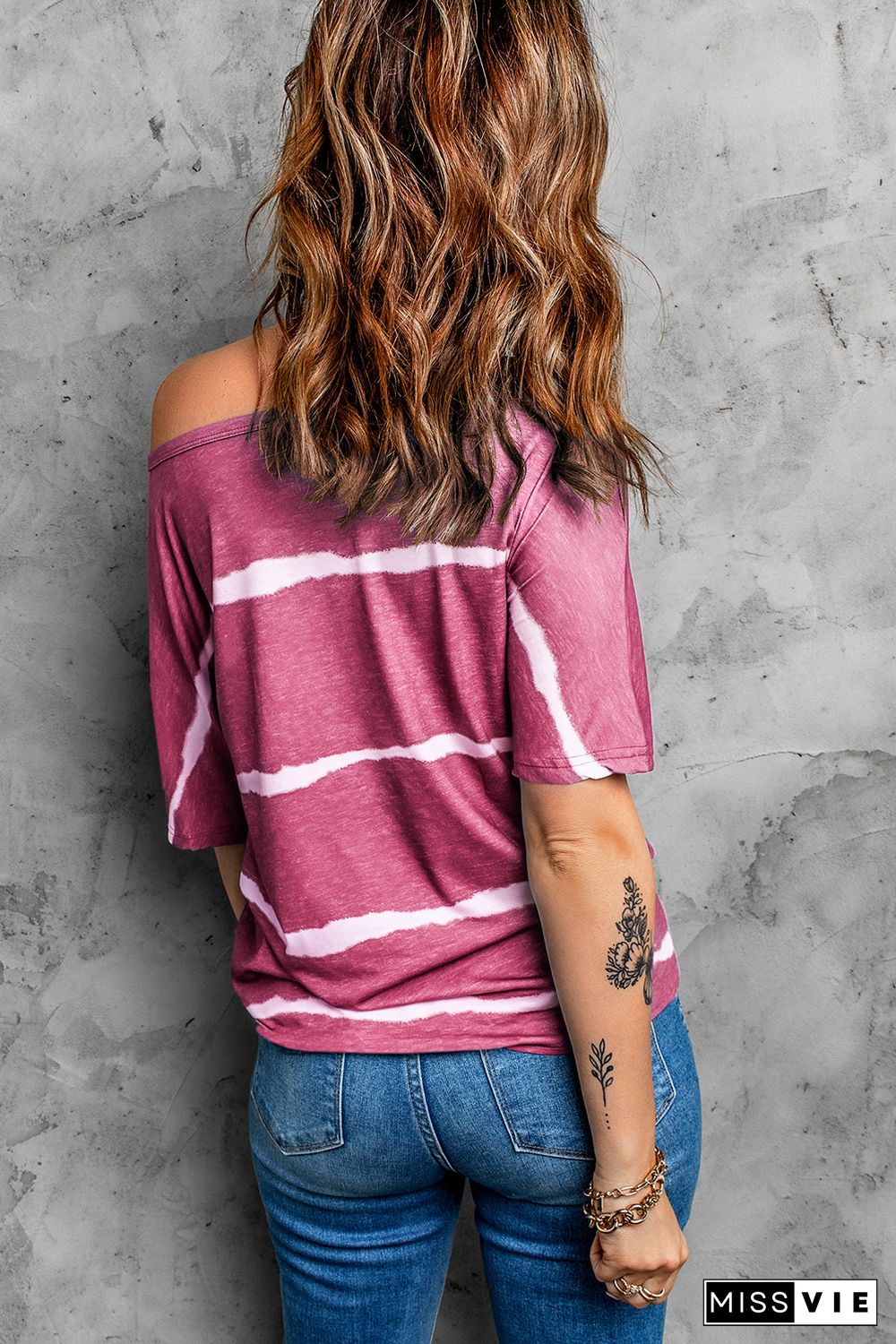 Fuchsia Tie-dye Print Loose T-shirt