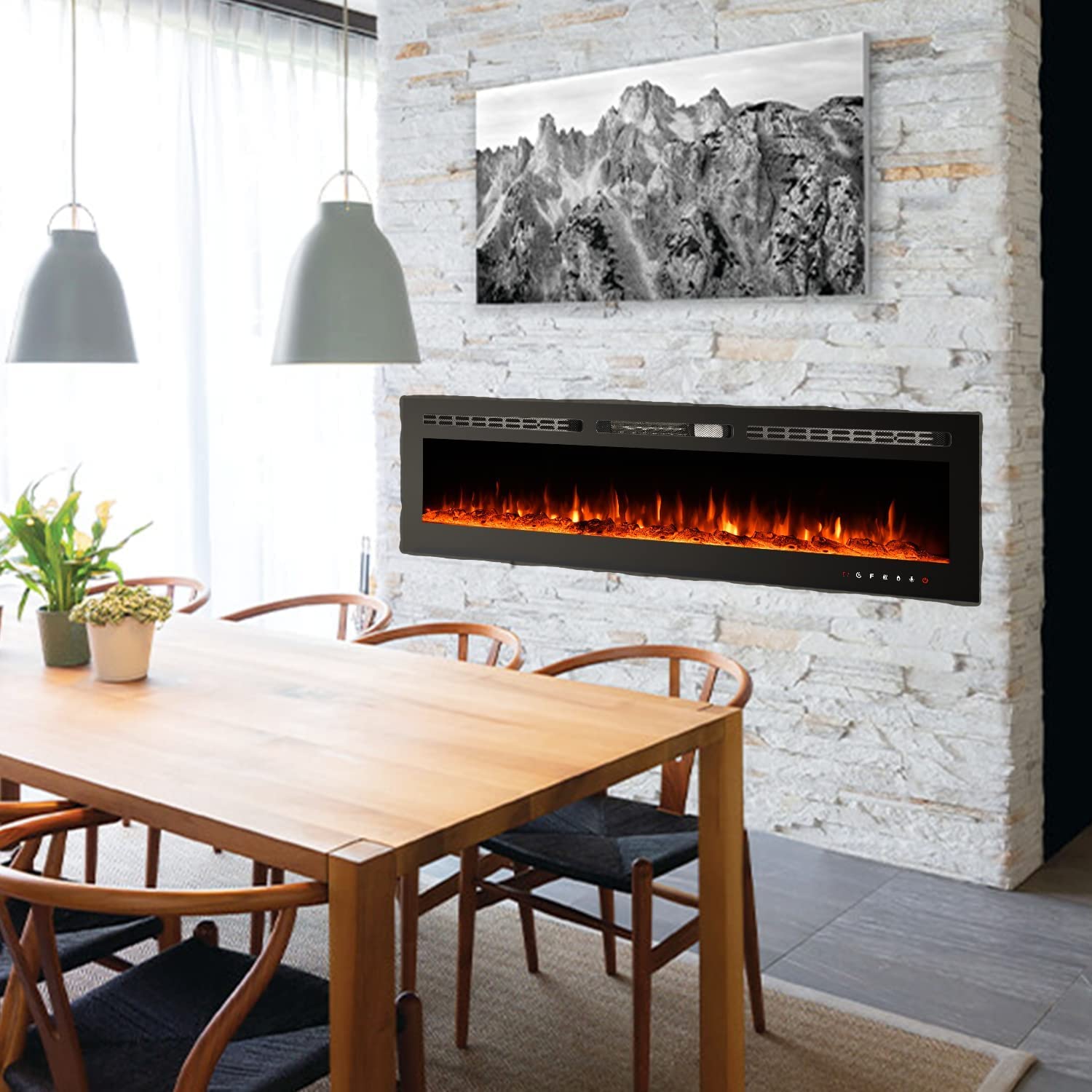 Erommy 70" Electric Fireplace, Recessed and Wall Mounted Fireplace Heater with Remote Control & Touch Screen, 9 Color LED Flamer, 750/1500W