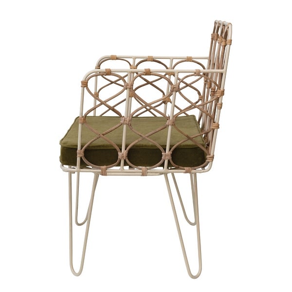 Metal and Rattan Chair with Olive Velvet Cushion