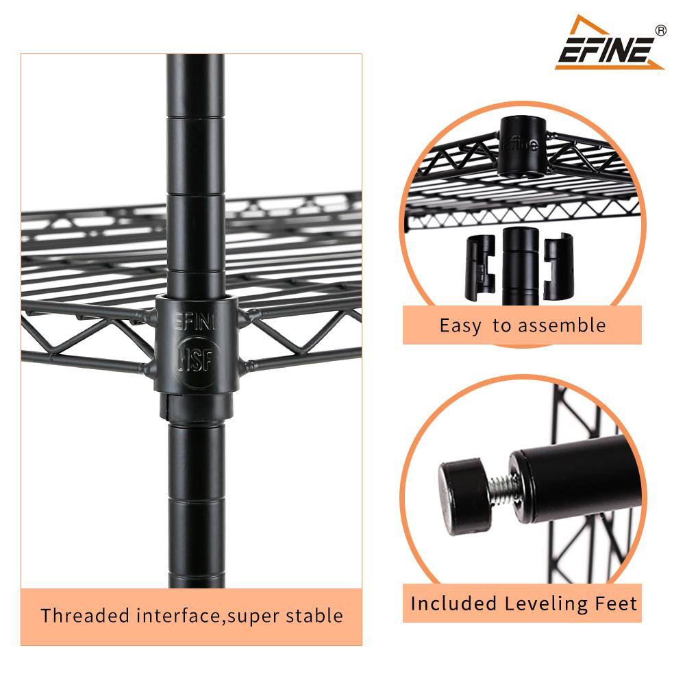 EFINE Black 4-Tier Carbon Steel Wire Garage Storage Shelving Unit NSF Certified (2-Pack) (35.5 in. W x 54 in. H x 15.8 in. D) RL500-4X2