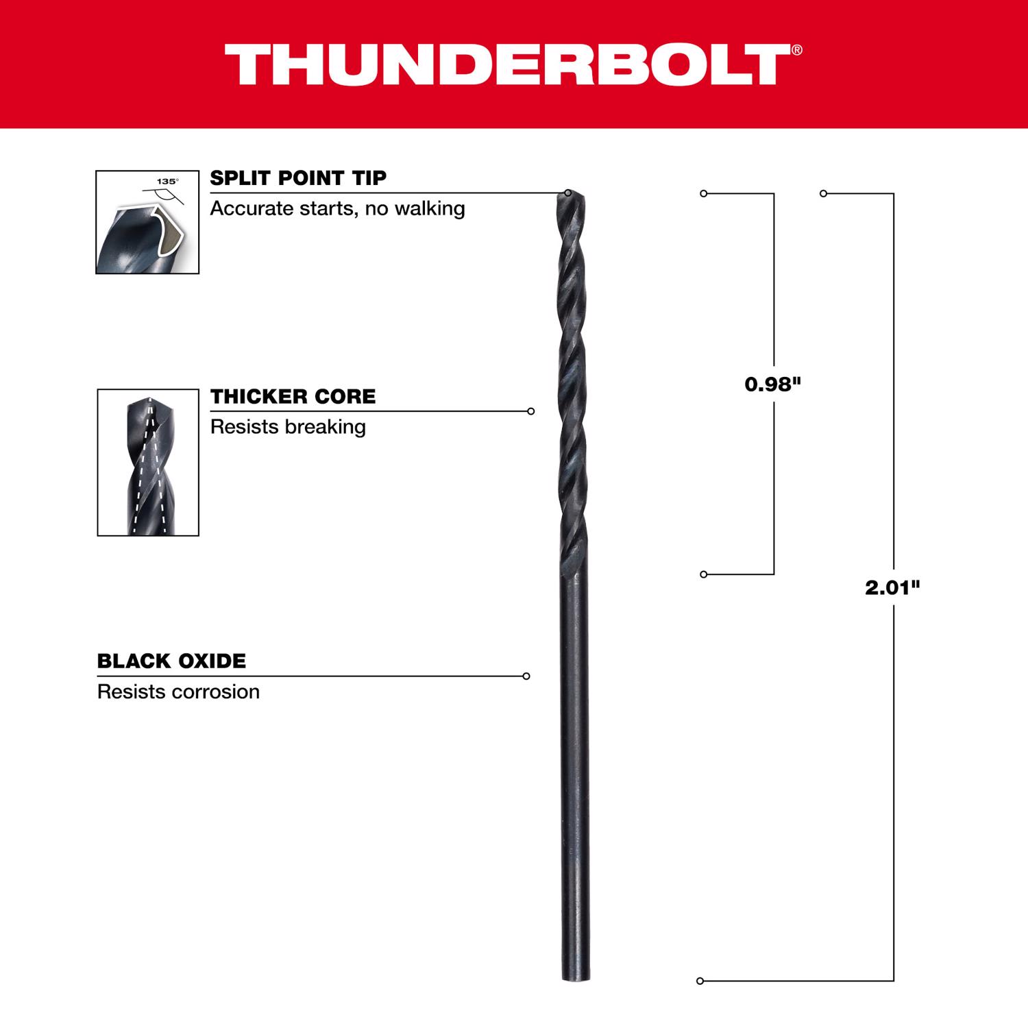 MW Thunderbolt 5/64 in. X 2 in. L Black Oxide Drill Bit 2 pk