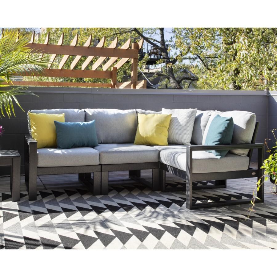 POLYWOOD EDGE 4-Piece Modular Deep Seating Set in Slate Grey / Natural Linen