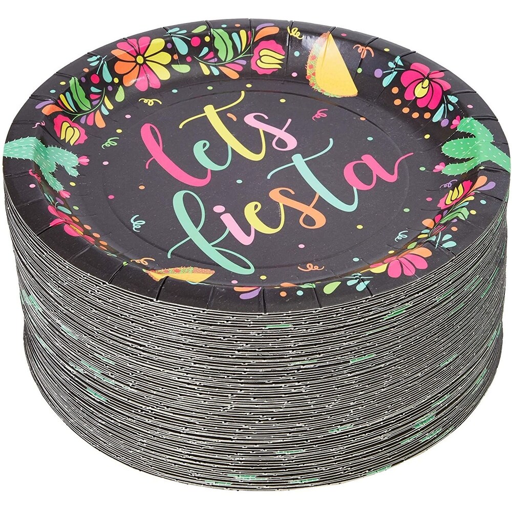 Let's Fiesta Cinco de Mayo Party Plates (Black  7 Inches  80 Pack)