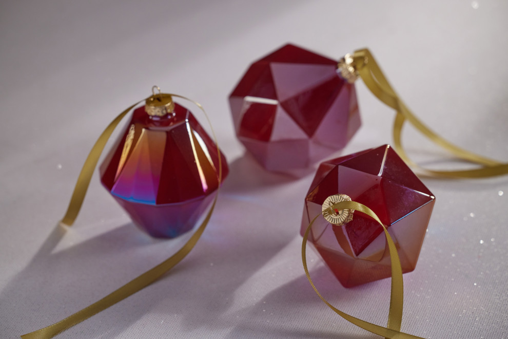 6 Piece Set Red Luster Faceted Glass Hanging Ornaments   Christmas Ornaments   by Zodax  Houzz