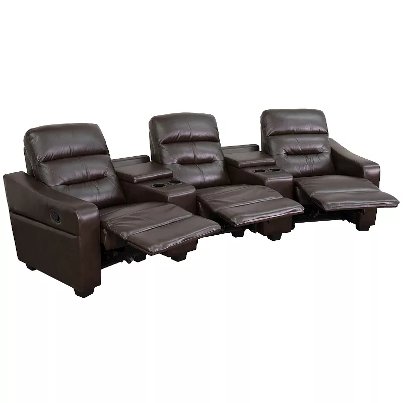 Emma and Oliver Black LeatherSoft 3-Seat Reclining Theater Unit-Cup Holders