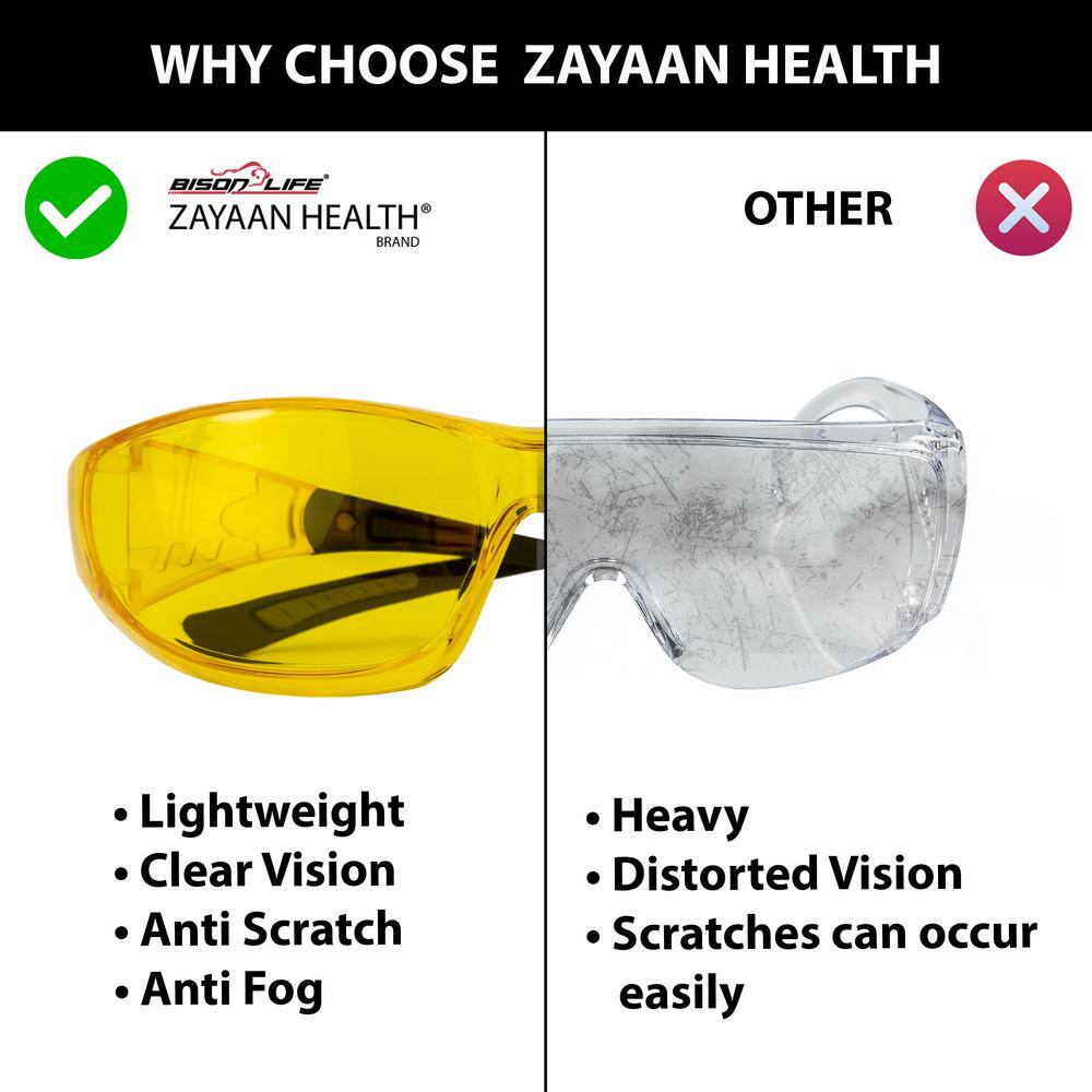 Zayaan Health PrimeX Black Amber Color Lens Temple Safety Glasses (3-Pairs) ZH-PRXSG-ABLBKT-MS14-3