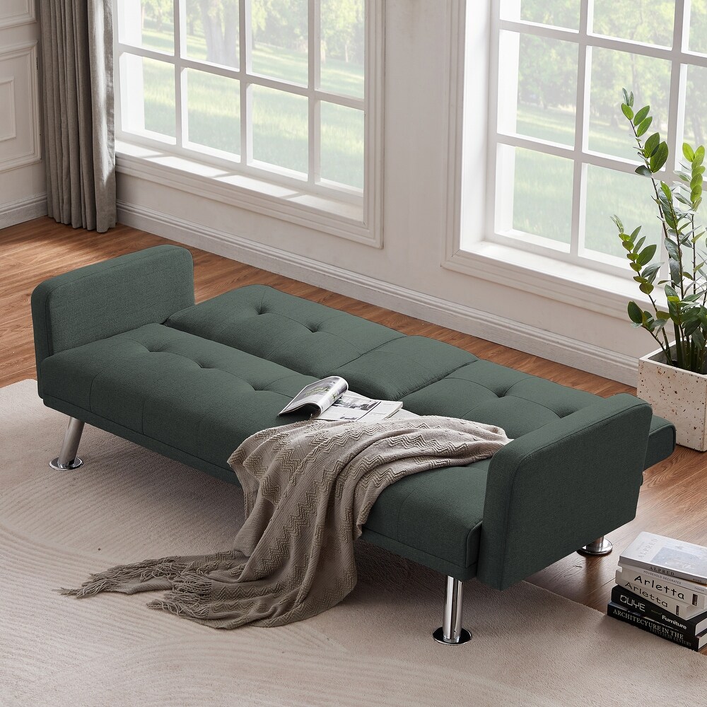 Convertible Folding Sofa Bed Loveseat with Armrest   Tufted Back  Modern Fabric Sleeper Sofa Couch for Living Room