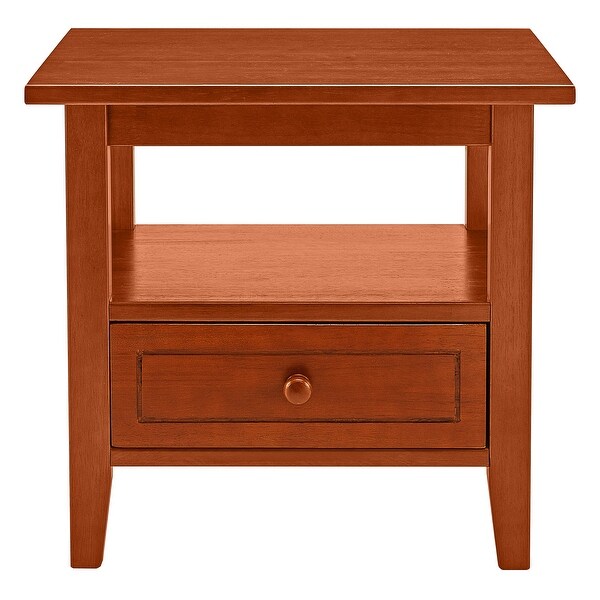 20 Inch Handcrafted Rubberwood Side End Table with an Open Bottom Shelf and A Gliding Bottom Drawer for Living Room