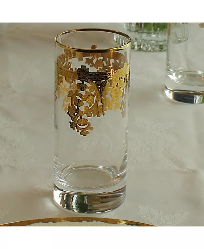 Lorren Home Trends Embellished 24K Gold Crystal High Ball Tumbler Set of 4