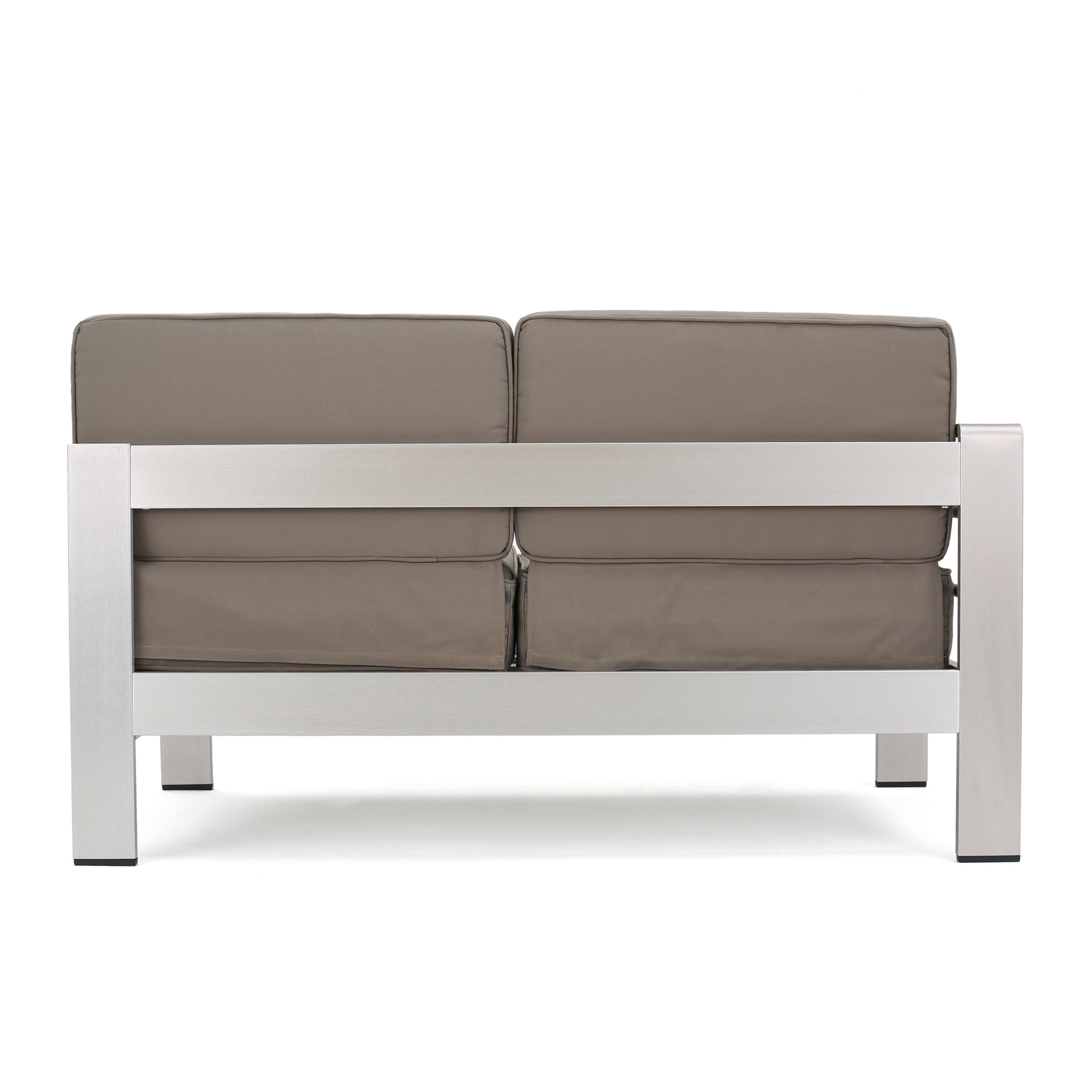 Emily Coral Outdoor Aluminum 6-Seater V-Shaped Sectional Sofa Set with Ottoman