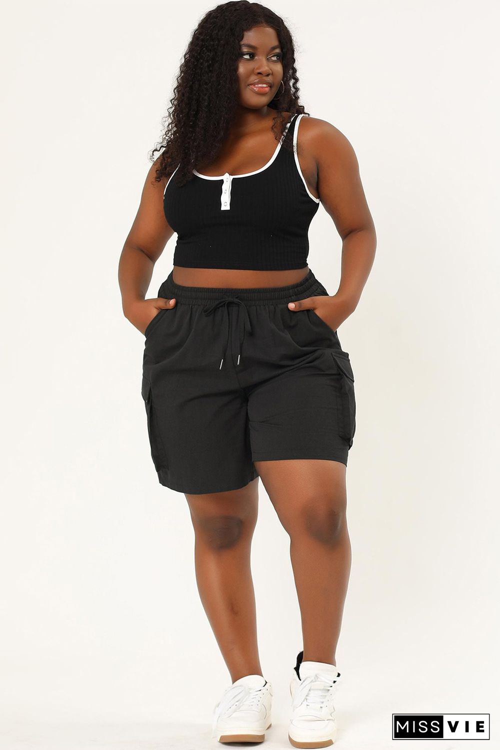 Black Plus Size Large Pocket Cargo Shorts