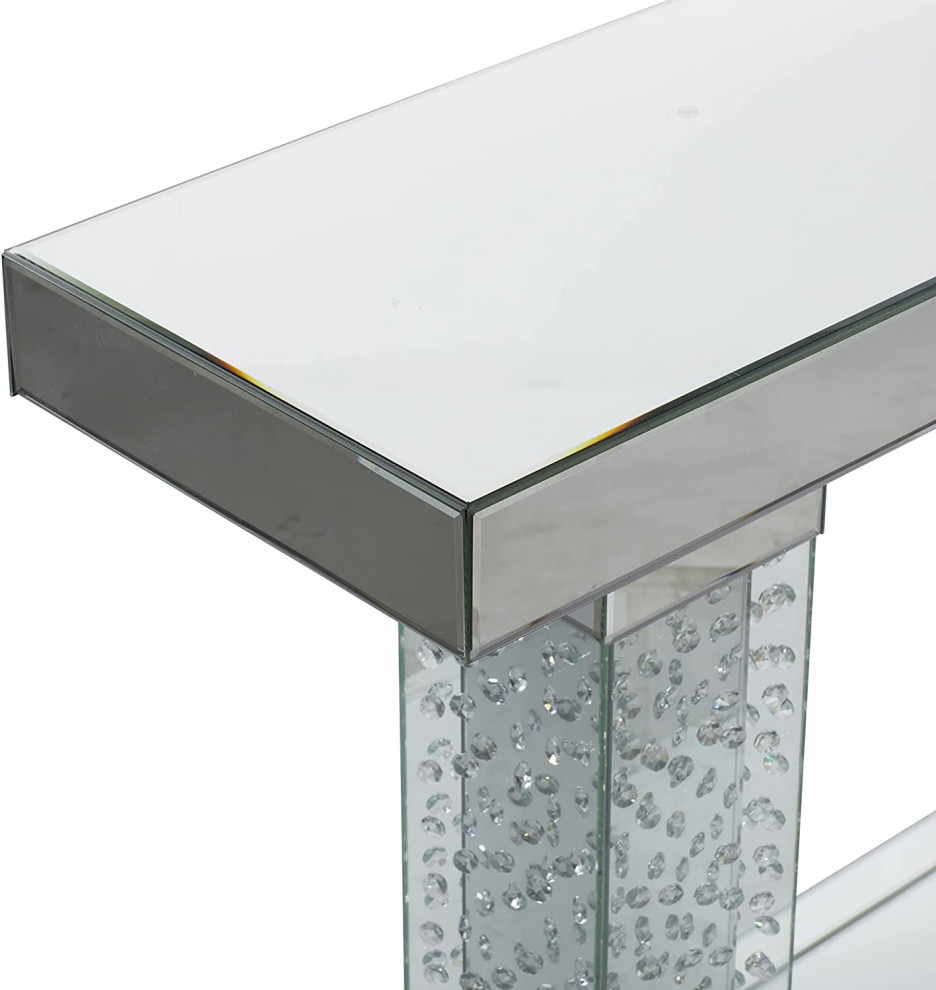 Contemporary Console Table  Mirrored MDF With Pitted Glass Pillars  Silver/Clear   Contemporary   Console Tables   by Decorn  Houzz