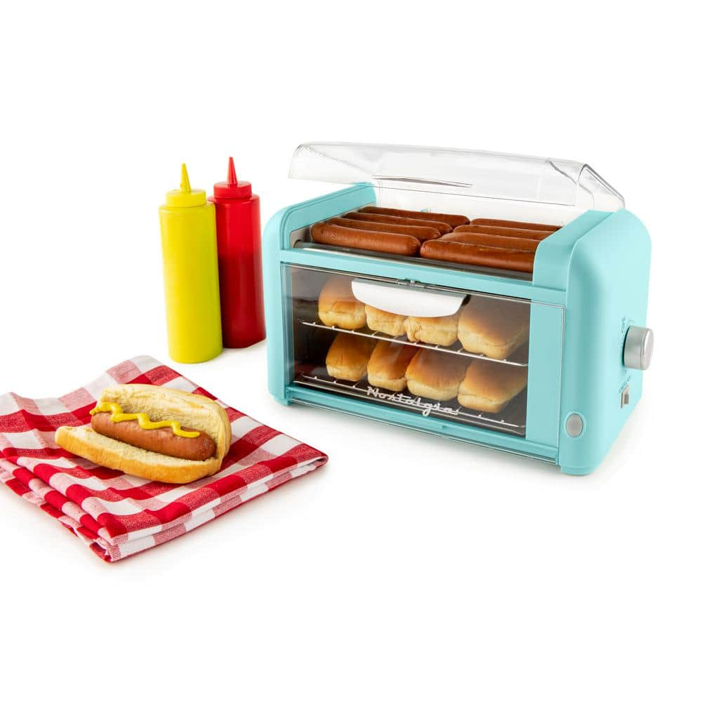 Nostalgia Aqua Hot Dog Roller and Bun Warmer with 2-Cooking Racks NCLHDRTO8AQ