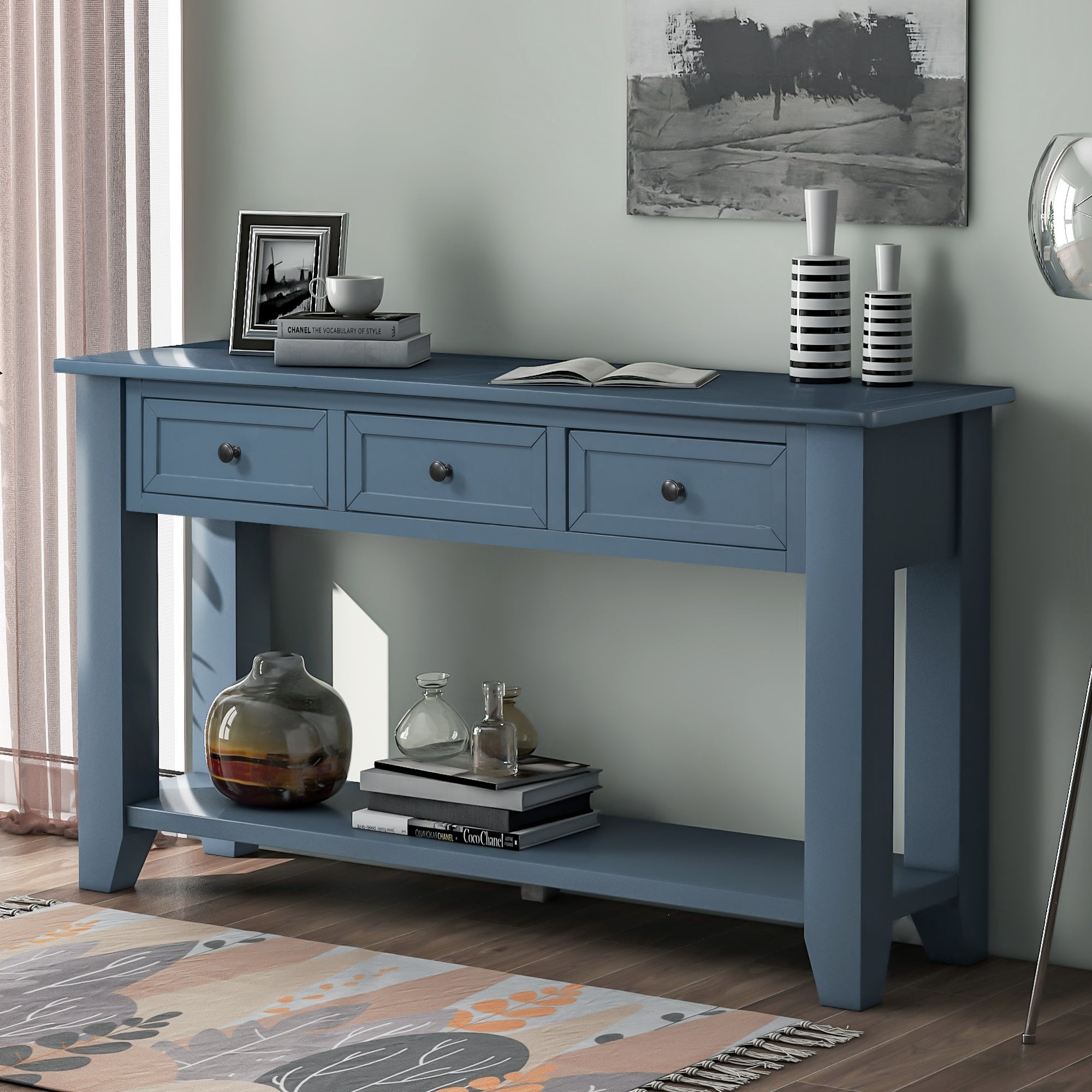 Wood Console Table with 3 Drawers and 1 Shelf，Living Room